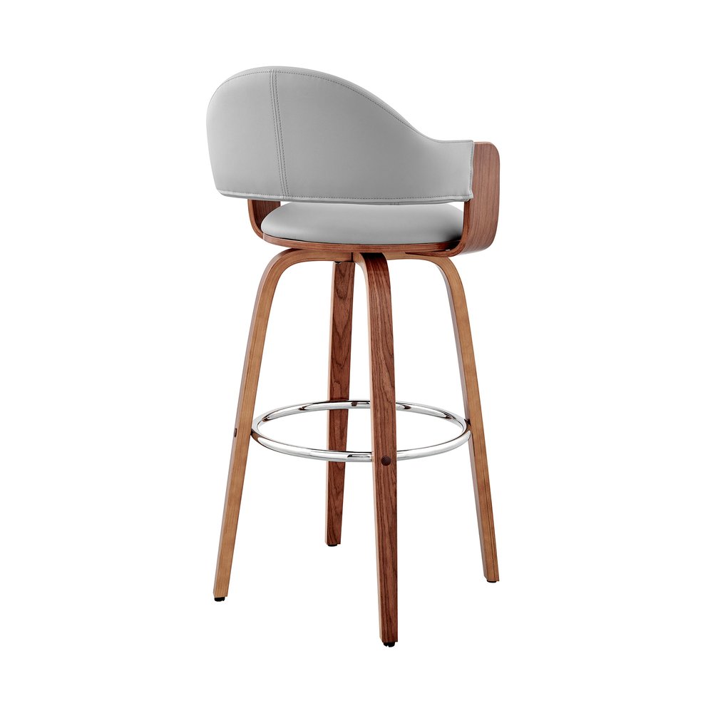 26" Gray And Brown Fabric And Wood Low Back Counter Height Swivel Bar Chair HomeRoots