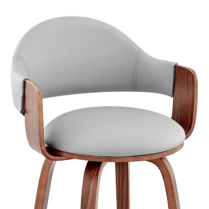 26" Gray And Brown Fabric And Wood Low Back Counter Height Swivel Bar Chair HomeRoots