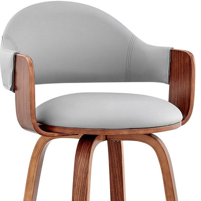 26" Gray And Brown Fabric And Wood Low Back Counter Height Swivel Bar Chair HomeRoots