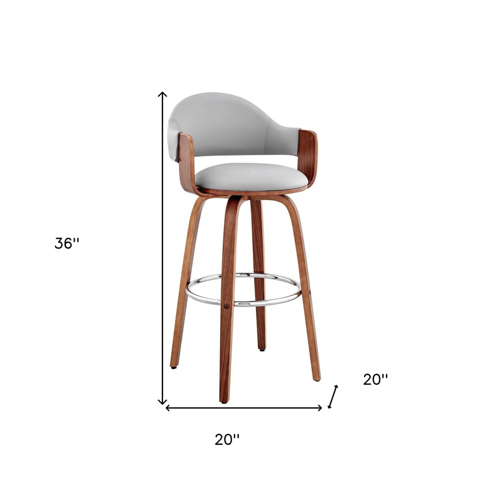 26" Gray And Brown Fabric And Wood Low Back Counter Height Swivel Bar Chair HomeRoots