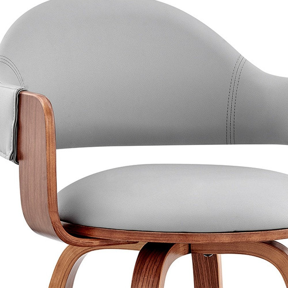 30" Gray And Brown Fabric And Wood Low Back Bar Height Swivel Bar Chair HomeRoots
