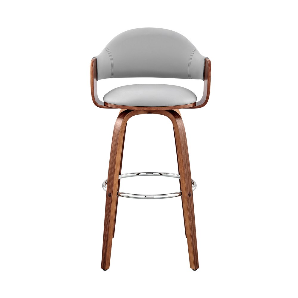 30" Gray And Brown Fabric And Wood Low Back Bar Height Swivel Bar Chair HomeRoots