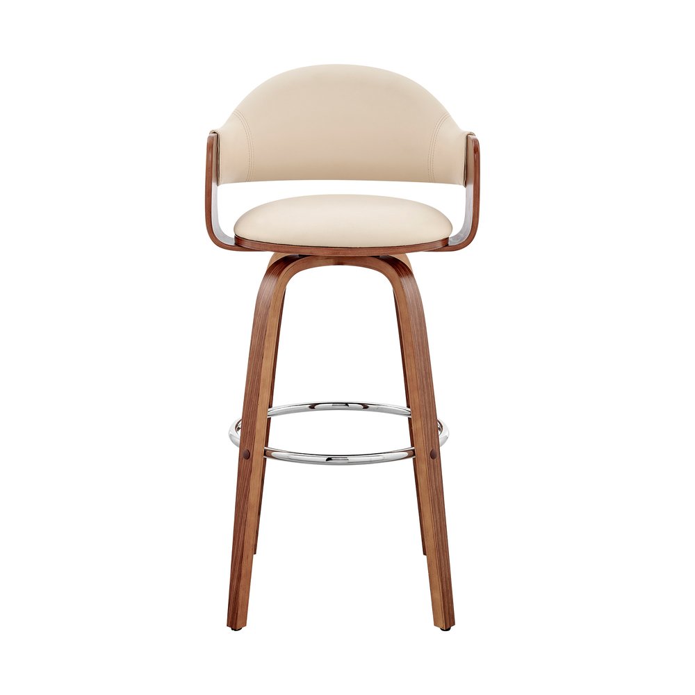 26" Cream And Brown Fabric And Wood Low Back Counter Height Swivel Bar Chair HomeRoots