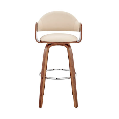 26" Cream And Brown Fabric And Wood Low Back Counter Height Swivel Bar Chair HomeRoots