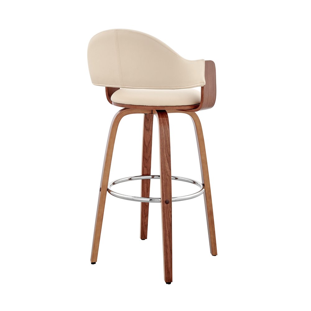 26" Cream And Brown Fabric And Wood Low Back Counter Height Swivel Bar Chair HomeRoots