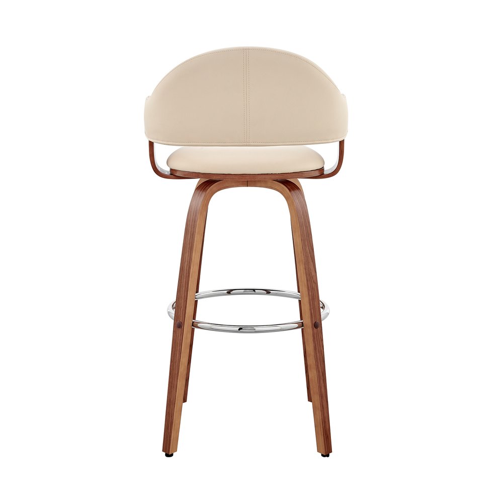 26" Cream And Brown Fabric And Wood Low Back Counter Height Swivel Bar Chair HomeRoots