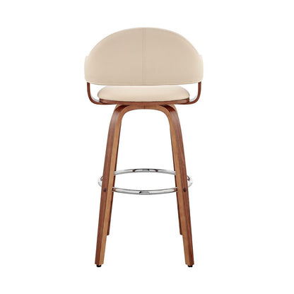 26" Cream And Brown Fabric And Wood Low Back Counter Height Swivel Bar Chair HomeRoots