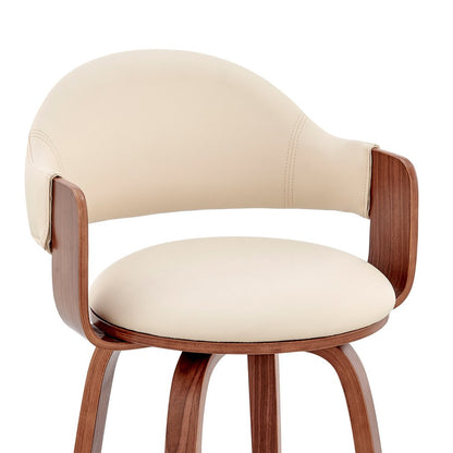 26" Cream And Brown Fabric And Wood Low Back Counter Height Swivel Bar Chair HomeRoots