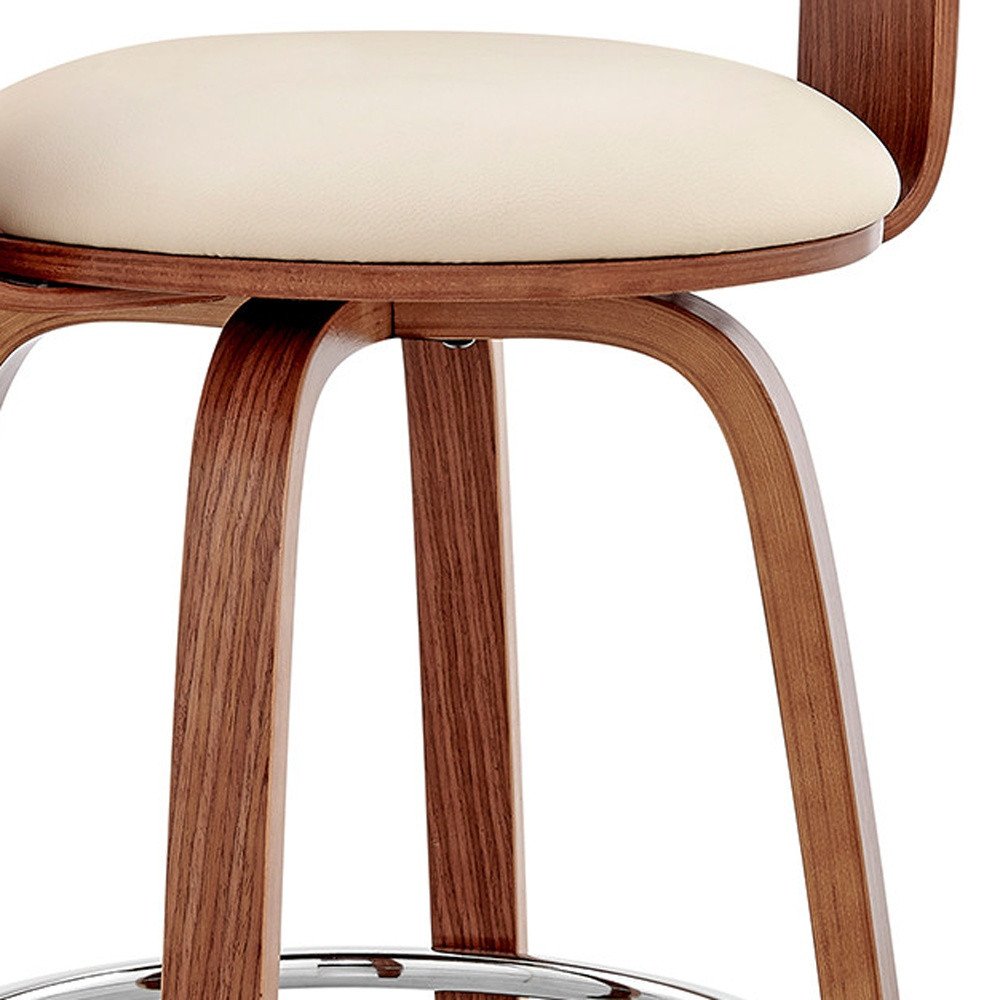 26" Cream And Brown Fabric And Wood Low Back Counter Height Swivel Bar Chair HomeRoots