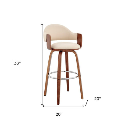 26" Cream And Brown Fabric And Wood Low Back Counter Height Swivel Bar Chair HomeRoots