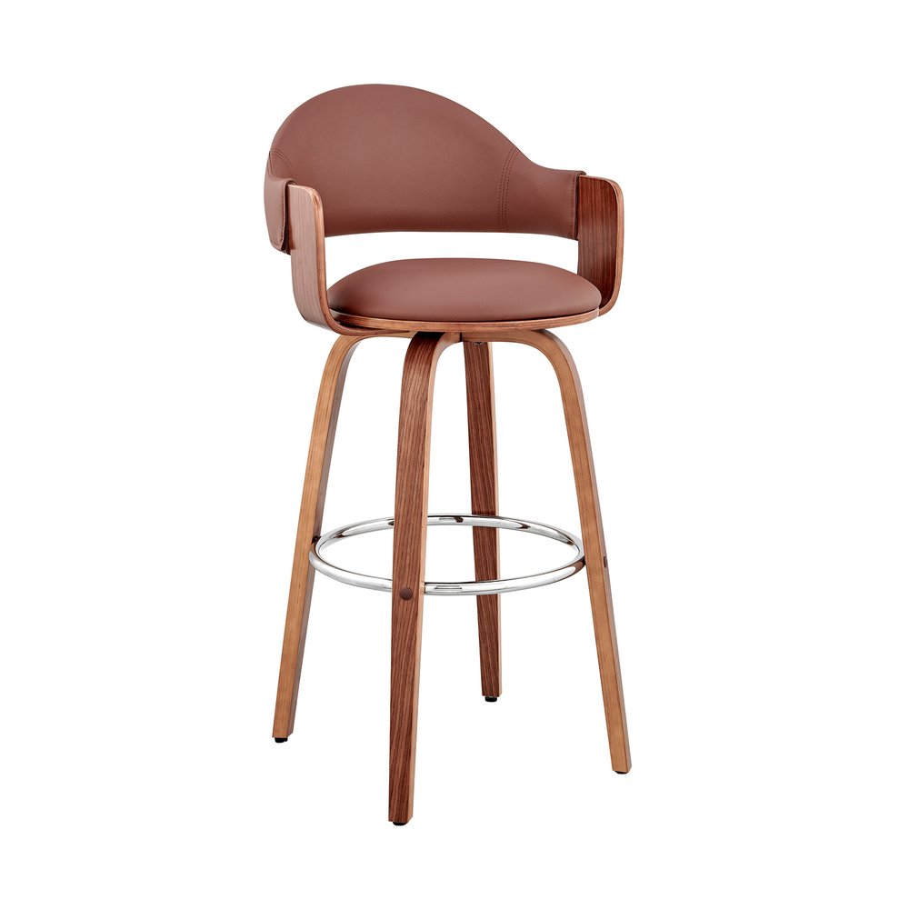 26" Brown Fabric And Wood Low Back Counter Height Swivel Bar Chair HomeRoots