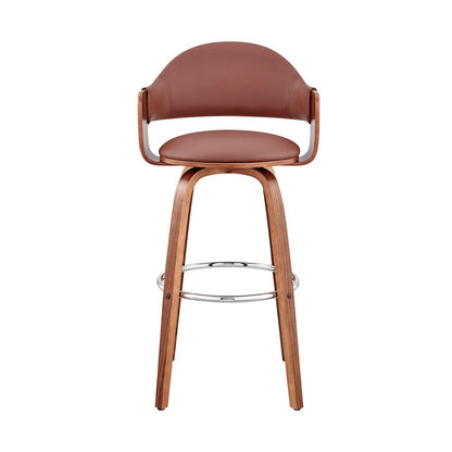 26" Brown Fabric And Wood Low Back Counter Height Swivel Bar Chair HomeRoots
