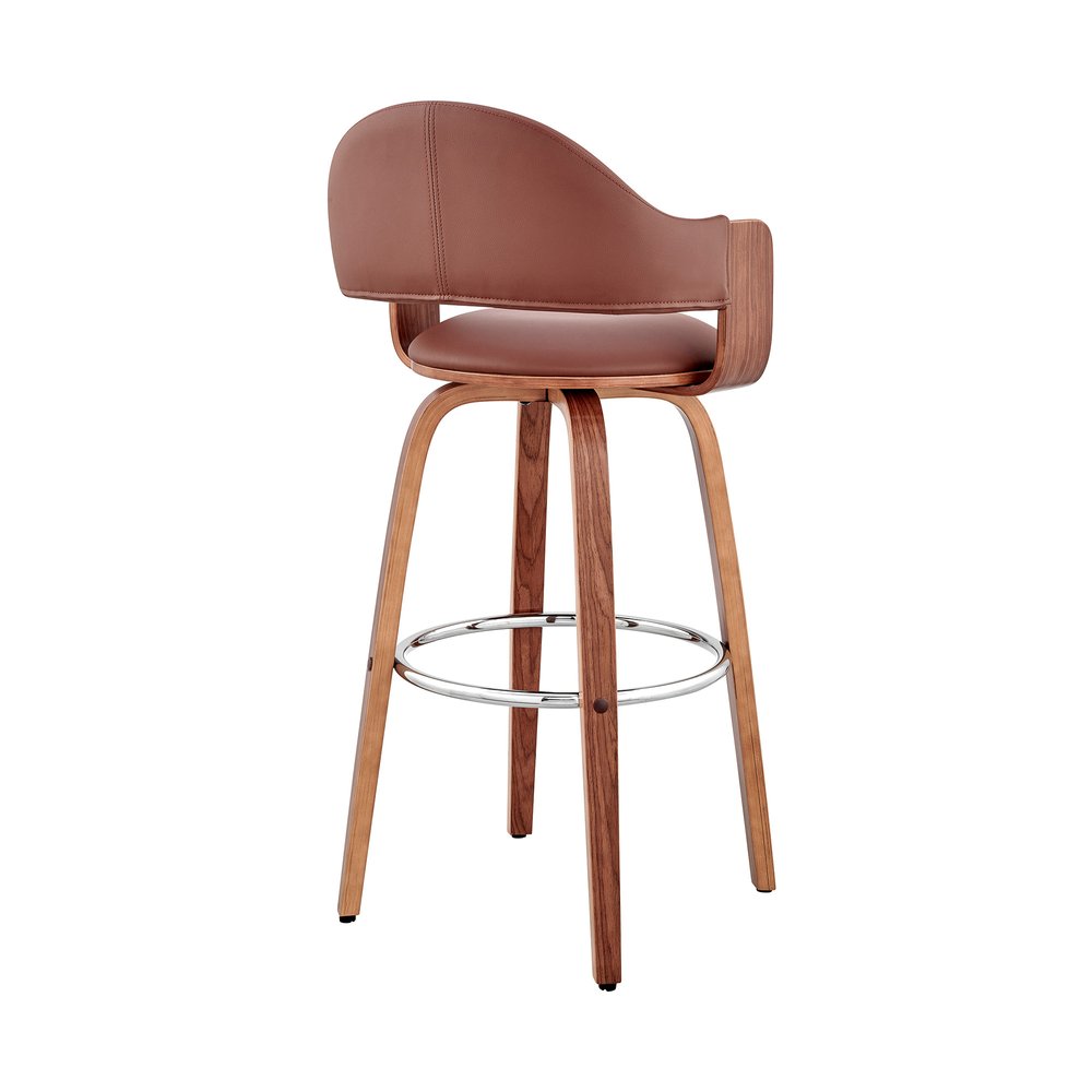 26" Brown Fabric And Wood Low Back Counter Height Swivel Bar Chair HomeRoots
