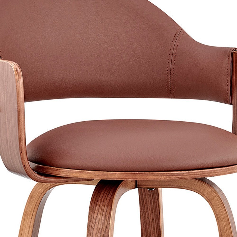 26" Brown Fabric And Wood Low Back Counter Height Swivel Bar Chair HomeRoots