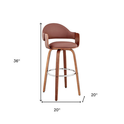 26" Brown Fabric And Wood Low Back Counter Height Swivel Bar Chair HomeRoots