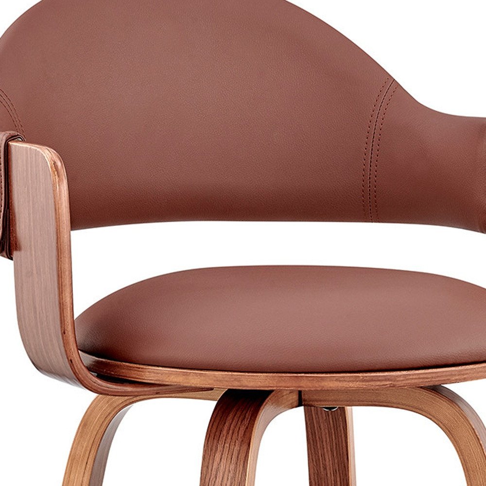 30" Brown Fabric And Wood Low Back Bar Height Swivel Bar Chair HomeRoots