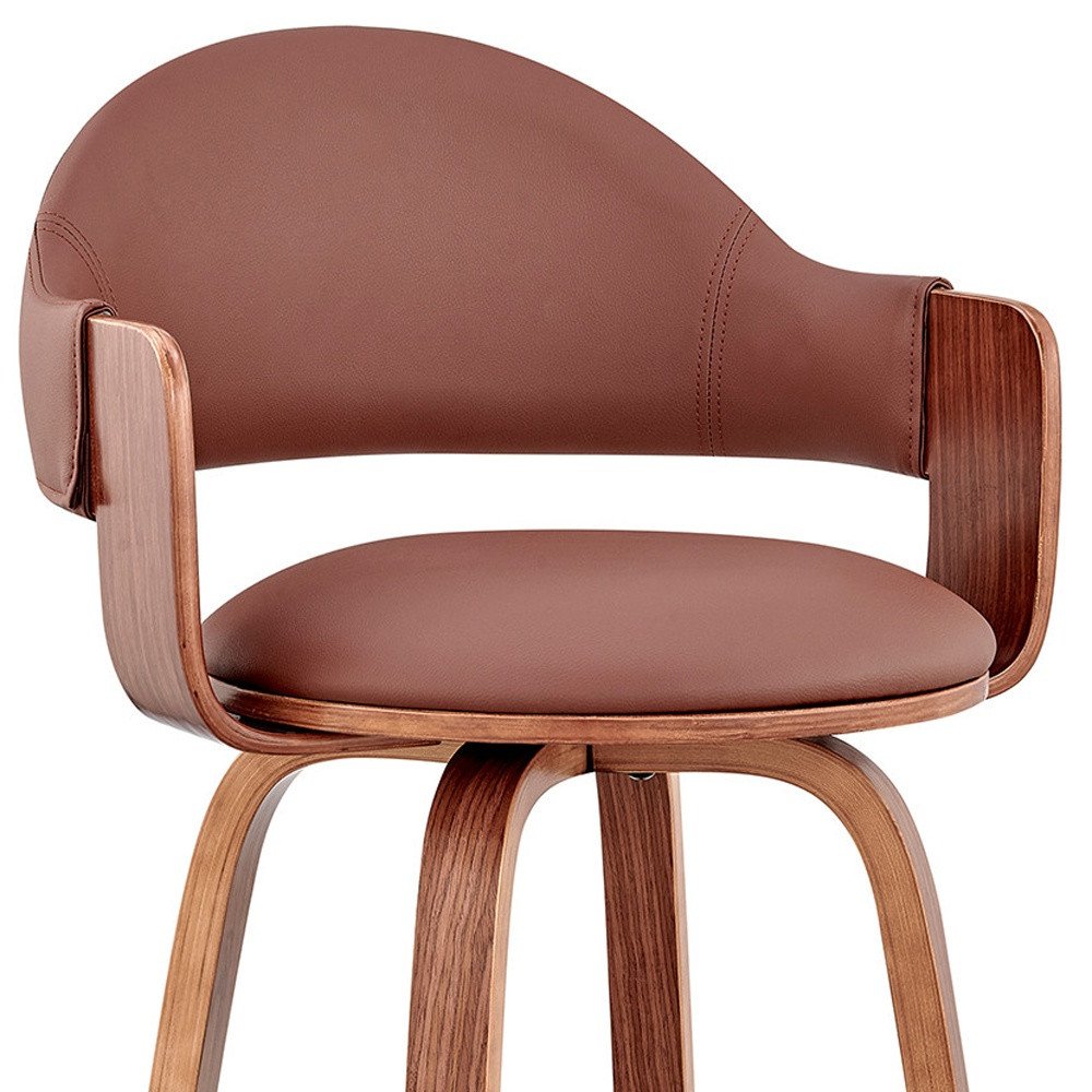 30" Brown Fabric And Wood Low Back Bar Height Swivel Bar Chair HomeRoots