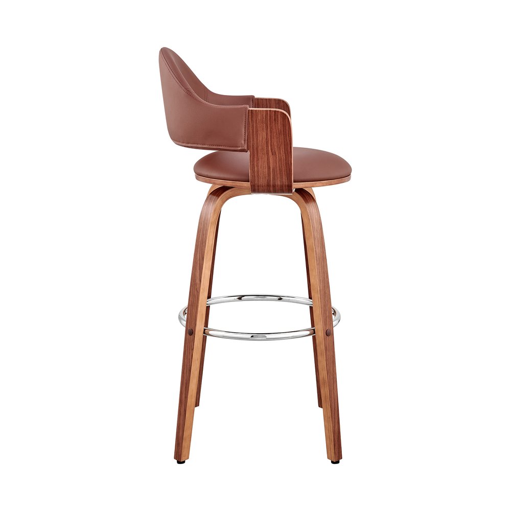 30" Brown Fabric And Wood Low Back Bar Height Swivel Bar Chair HomeRoots