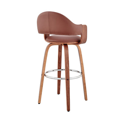 30" Brown Fabric And Wood Low Back Bar Height Swivel Bar Chair HomeRoots
