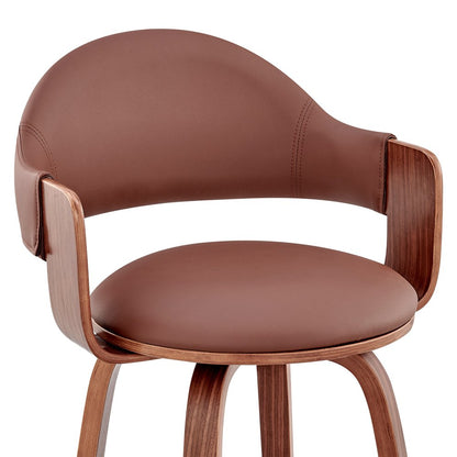 30" Brown Fabric And Wood Low Back Bar Height Swivel Bar Chair HomeRoots
