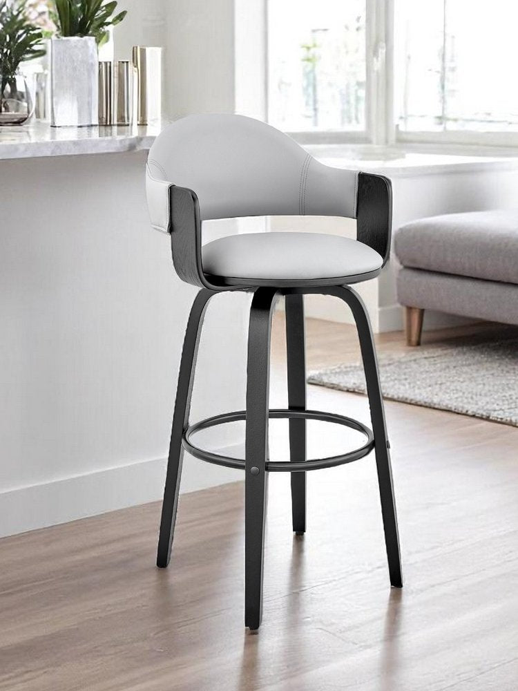 26" Gray And Black Fabric And Iron Low Back Counter Height Swivel Bar Chair HomeRoots
