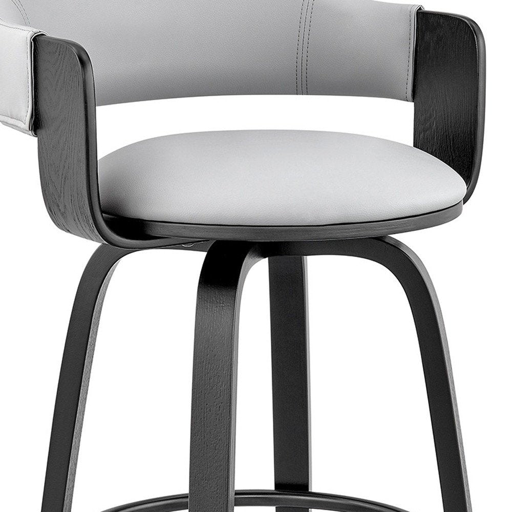 26" Gray And Black Fabric And Iron Low Back Counter Height Swivel Bar Chair HomeRoots