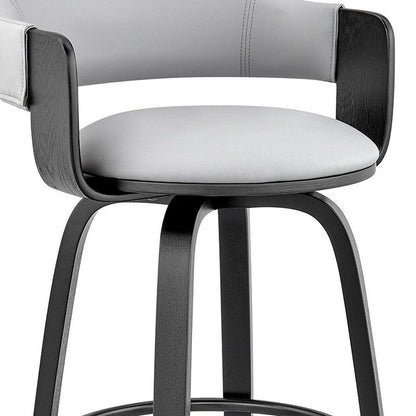26" Gray And Black Fabric And Iron Low Back Counter Height Swivel Bar Chair HomeRoots