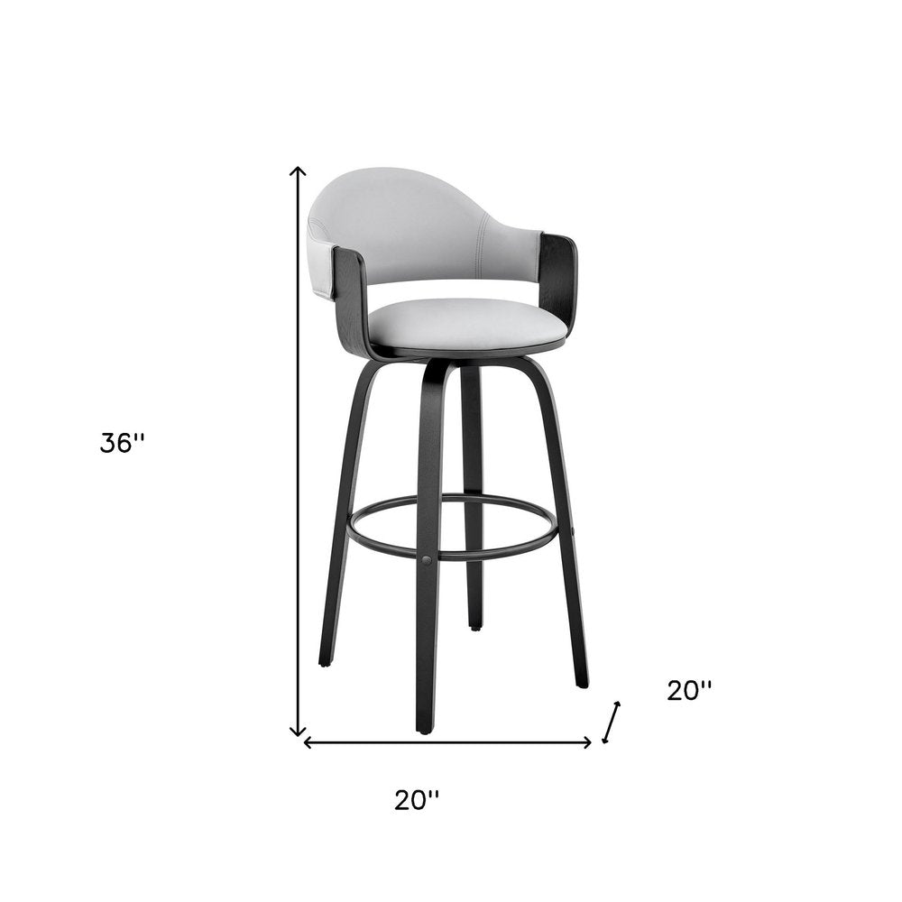 26" Gray And Black Fabric And Iron Low Back Counter Height Swivel Bar Chair HomeRoots