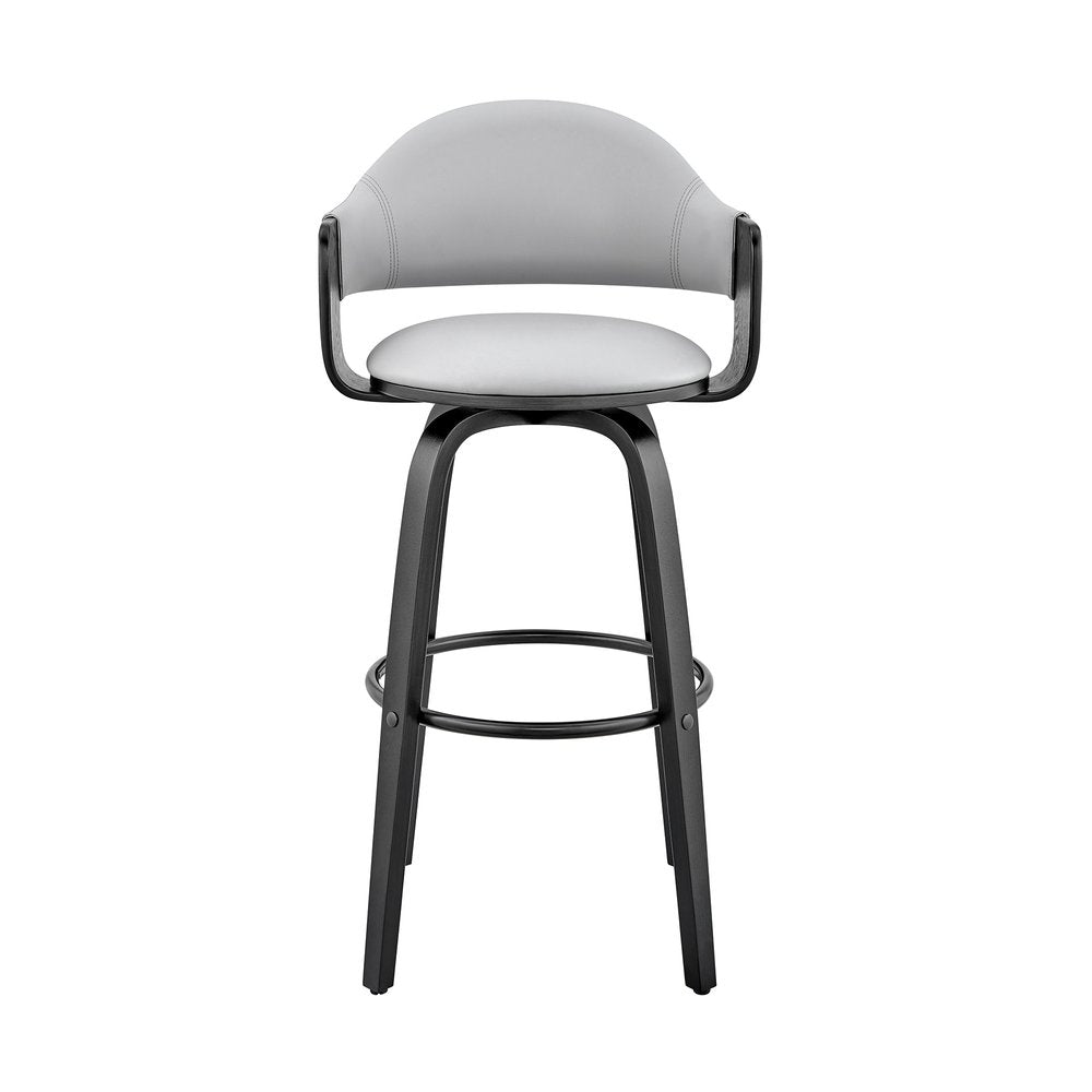 30" Gray And Black Fabric And Iron Low Back Bar Height Swivel Bar Chair HomeRoots