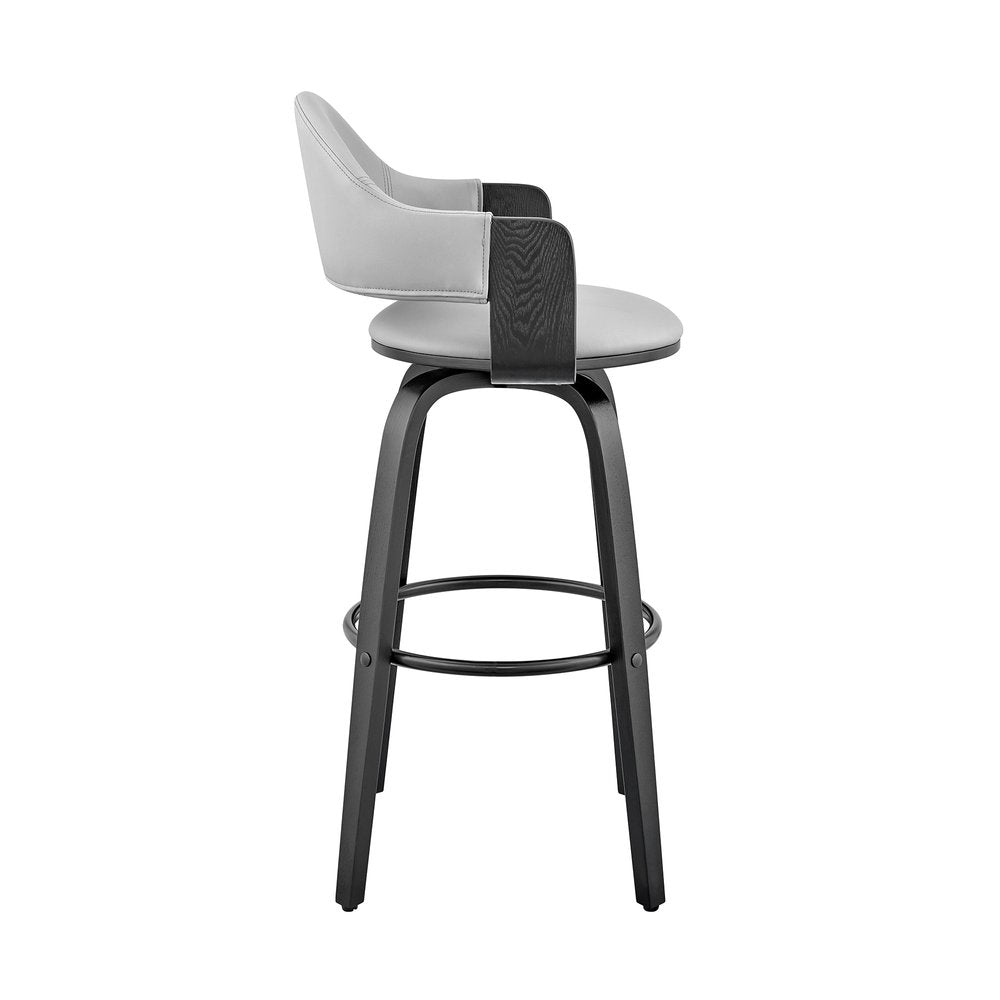 30" Gray And Black Fabric And Iron Low Back Bar Height Swivel Bar Chair HomeRoots