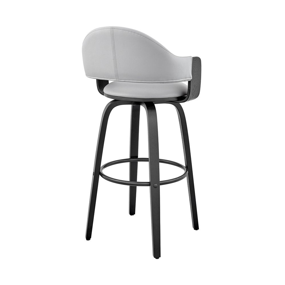 30" Gray And Black Fabric And Iron Low Back Bar Height Swivel Bar Chair HomeRoots
