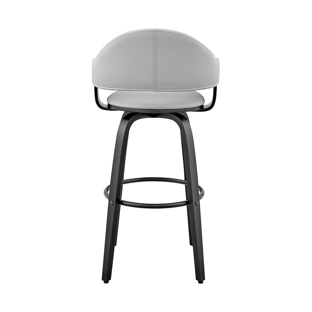 30" Gray And Black Fabric And Iron Low Back Bar Height Swivel Bar Chair HomeRoots