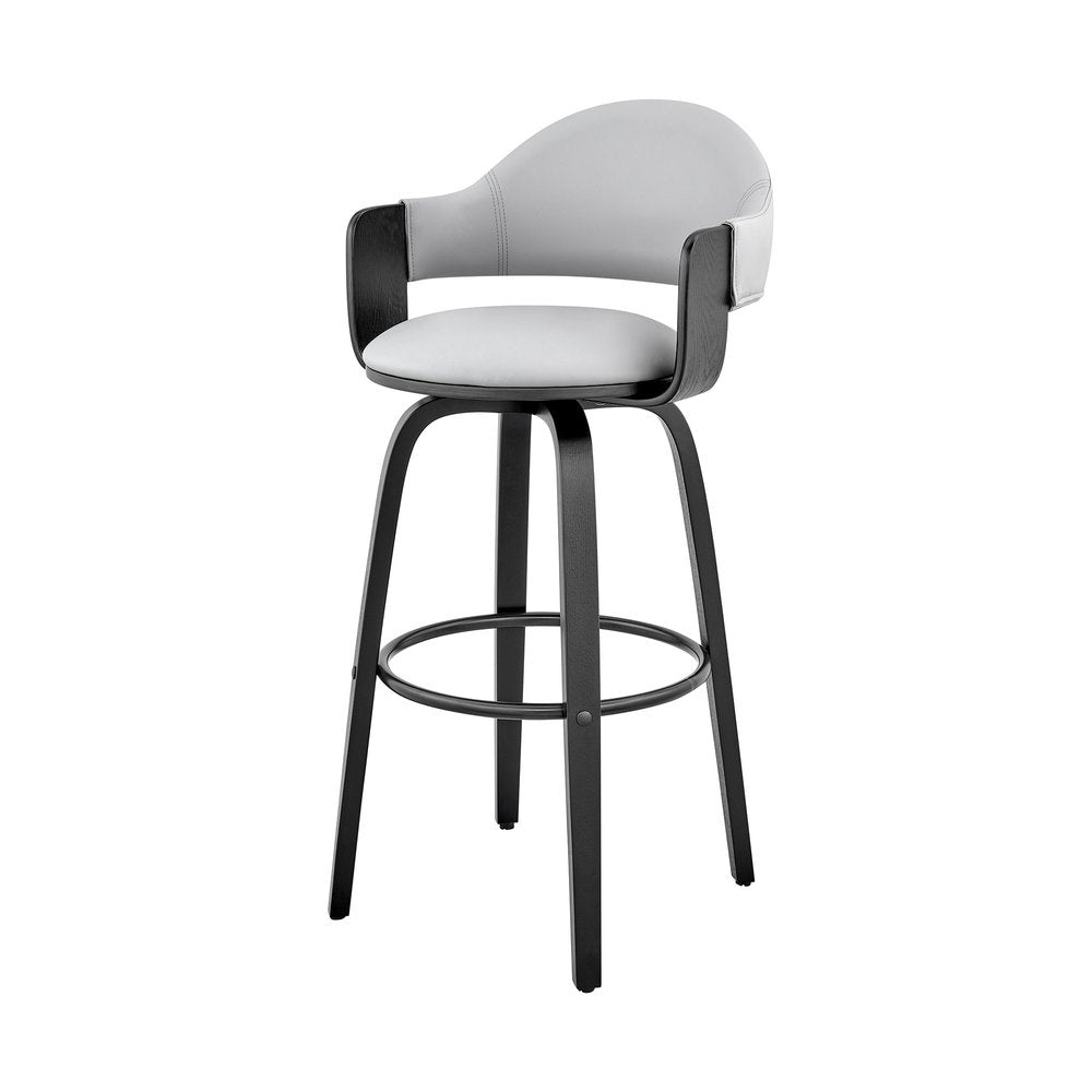 30" Gray And Black Fabric And Iron Low Back Bar Height Swivel Bar Chair HomeRoots