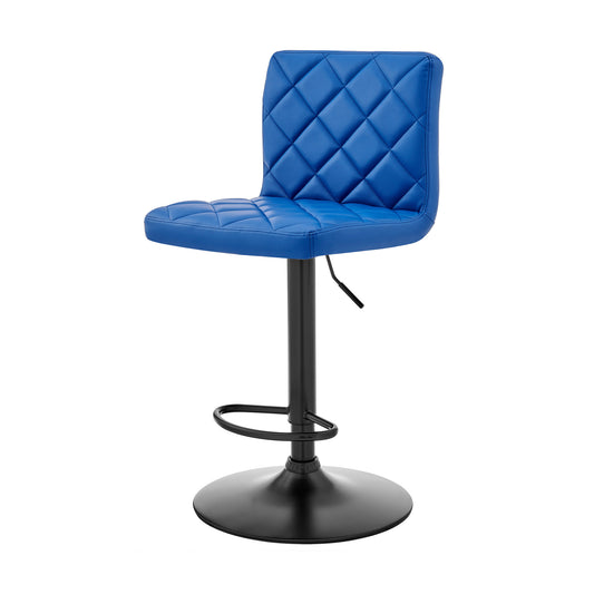 24" Blue And Black Iron Swivel Low Back Adjustable Height Bar Chair