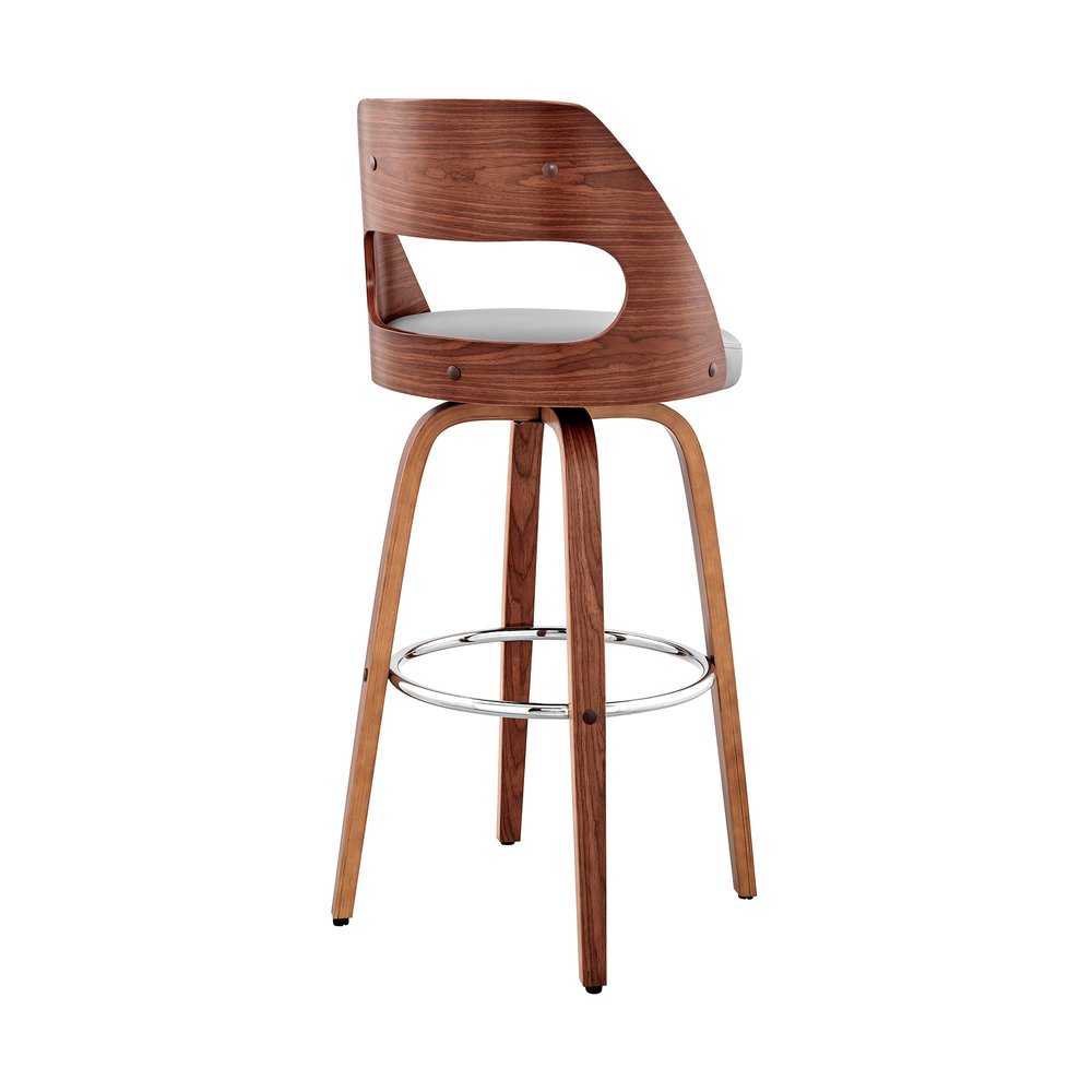 26" Gray And Brown Faux Leather And Fabric And Wood Counter Height Swivel Bar Chair HomeRoots