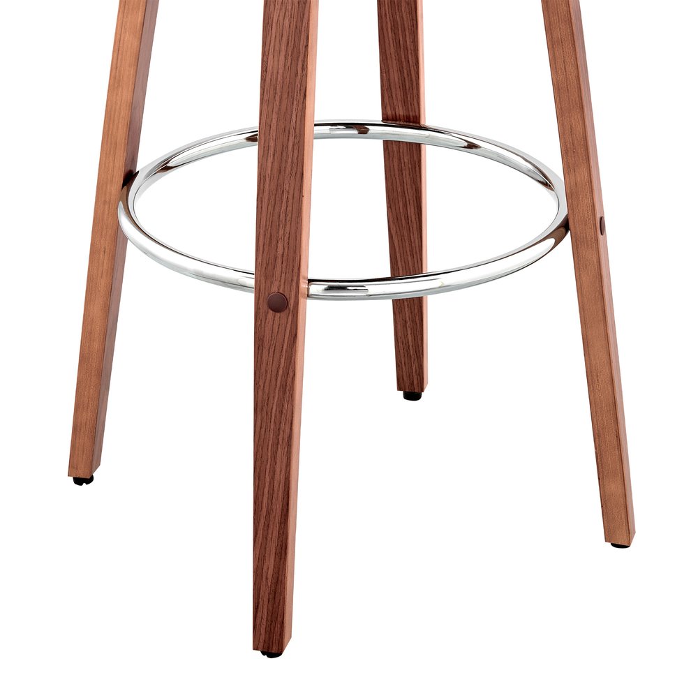 30" Cream And Brown Faux Leather And Fabric And Wood Bar Height Swivel Bar Chair HomeRoots