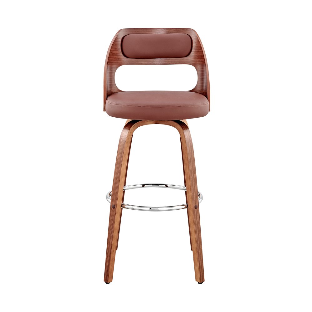 26" Brown Faux Leather And Fabric And Wood Counter Height Swivel Bar Chair HomeRoots