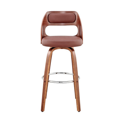 26" Brown Faux Leather And Fabric And Wood Counter Height Swivel Bar Chair HomeRoots
