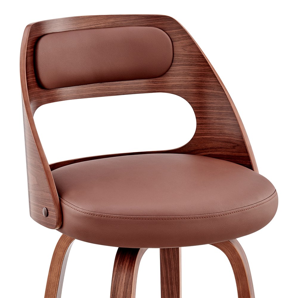26" Brown Faux Leather And Fabric And Wood Counter Height Swivel Bar Chair HomeRoots