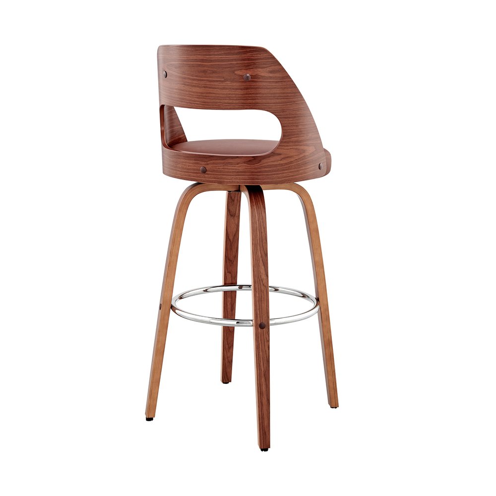 26" Brown Faux Leather And Fabric And Wood Counter Height Swivel Bar Chair HomeRoots
