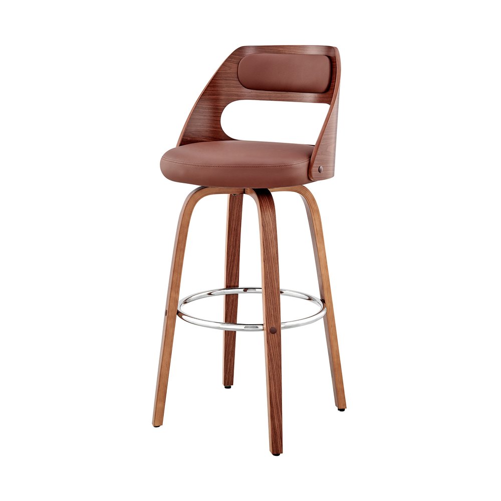 26" Brown Faux Leather And Fabric And Wood Counter Height Swivel Bar Chair HomeRoots