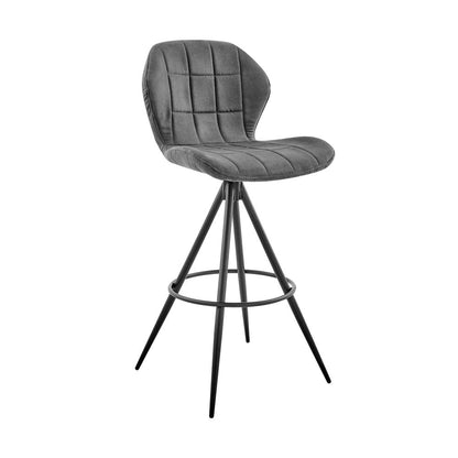 27" Charcoal And Black Fabric Microfiber And Microsuede And Iron Counter Height Bar Chair HomeRoots