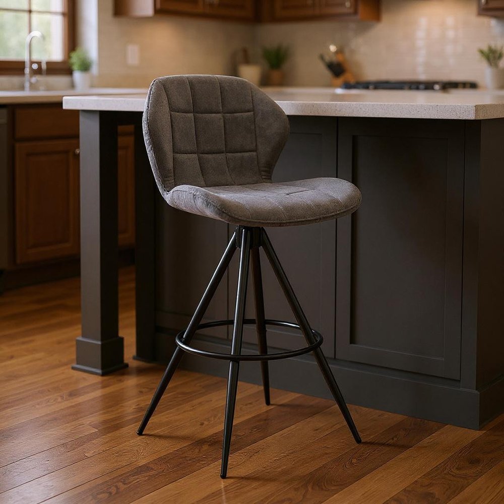 27" Charcoal And Black Iron Counter Height Bar Chair HomeRoots