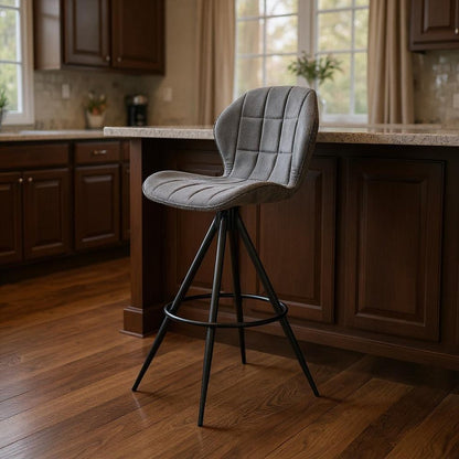 30" Charcoal And Black Fabric Microfiber And Microsuede And Iron Bar Height Bar Chair HomeRoots