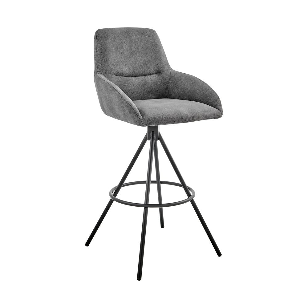26" Charcoal And Black Iron Counter Height Bar Chair HomeRoots