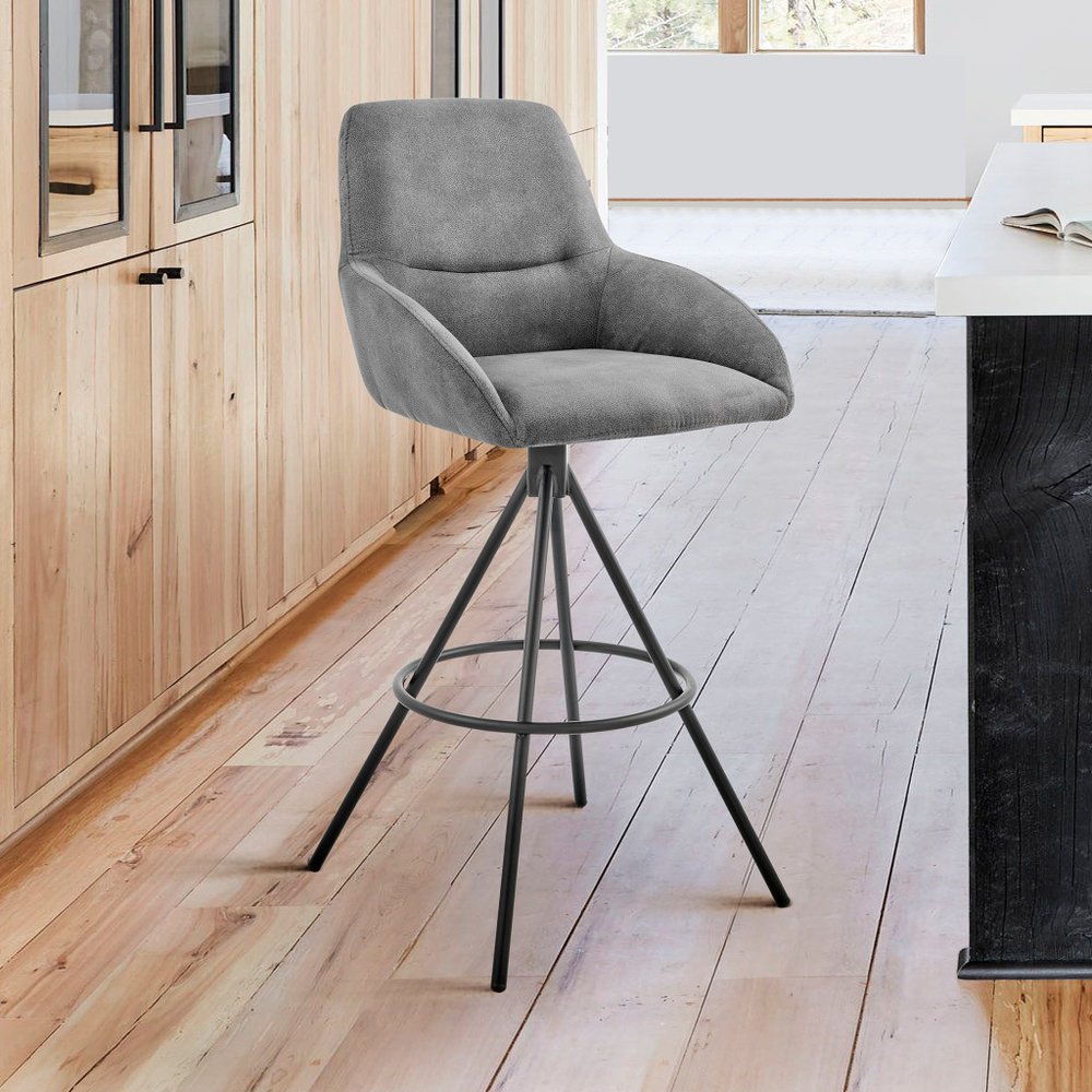 26" Charcoal And Black Fabric And Iron Counter Height Bar Chair HomeRoots