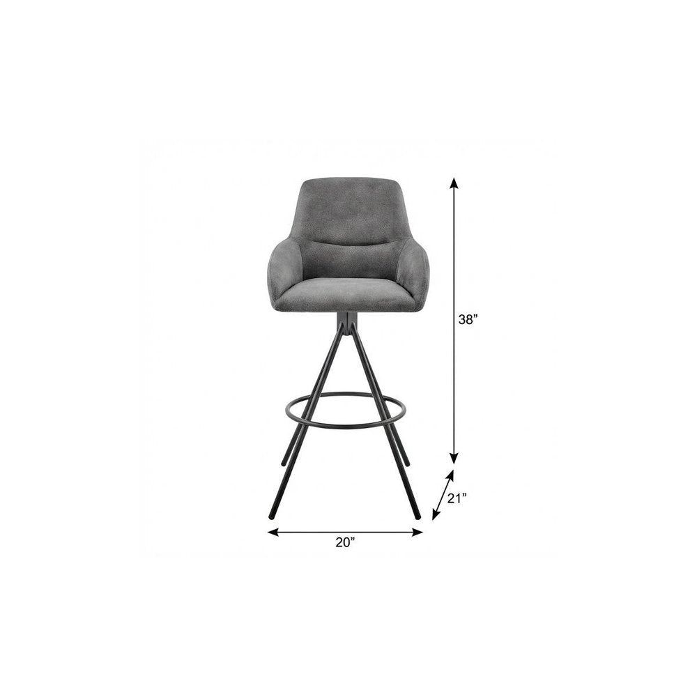 26" Charcoal And Black Iron Counter Height Bar Chair HomeRoots