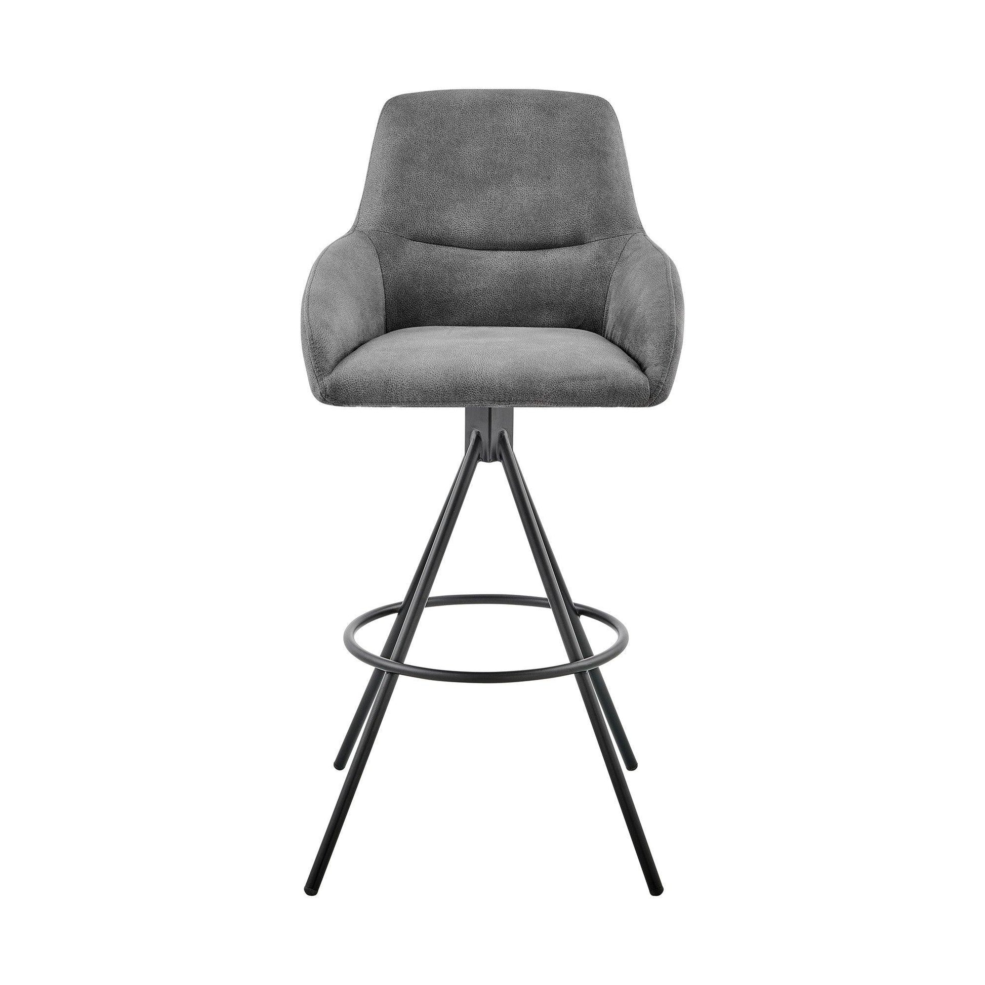 29" Charcoal And Black Iron Bar Height Bar Chair - FurniFindUSA