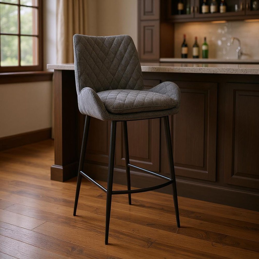 31" Charcoal And Black Iron Bar Height Bar Chair HomeRoots
