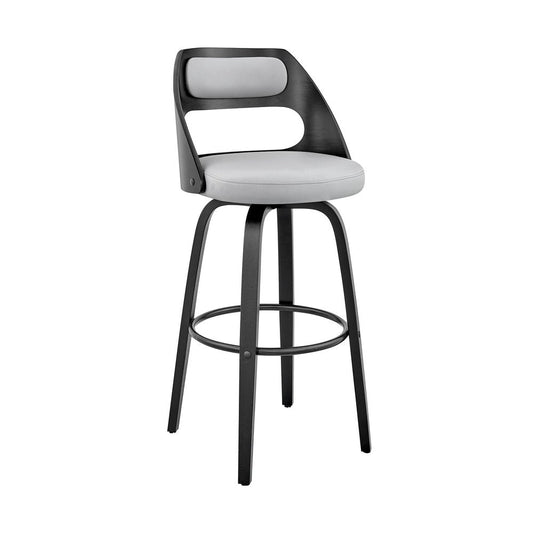 26" Gray And Black Faux Leather And Fabric And Iron Counter Height Swivel Bar Chair HomeRoots